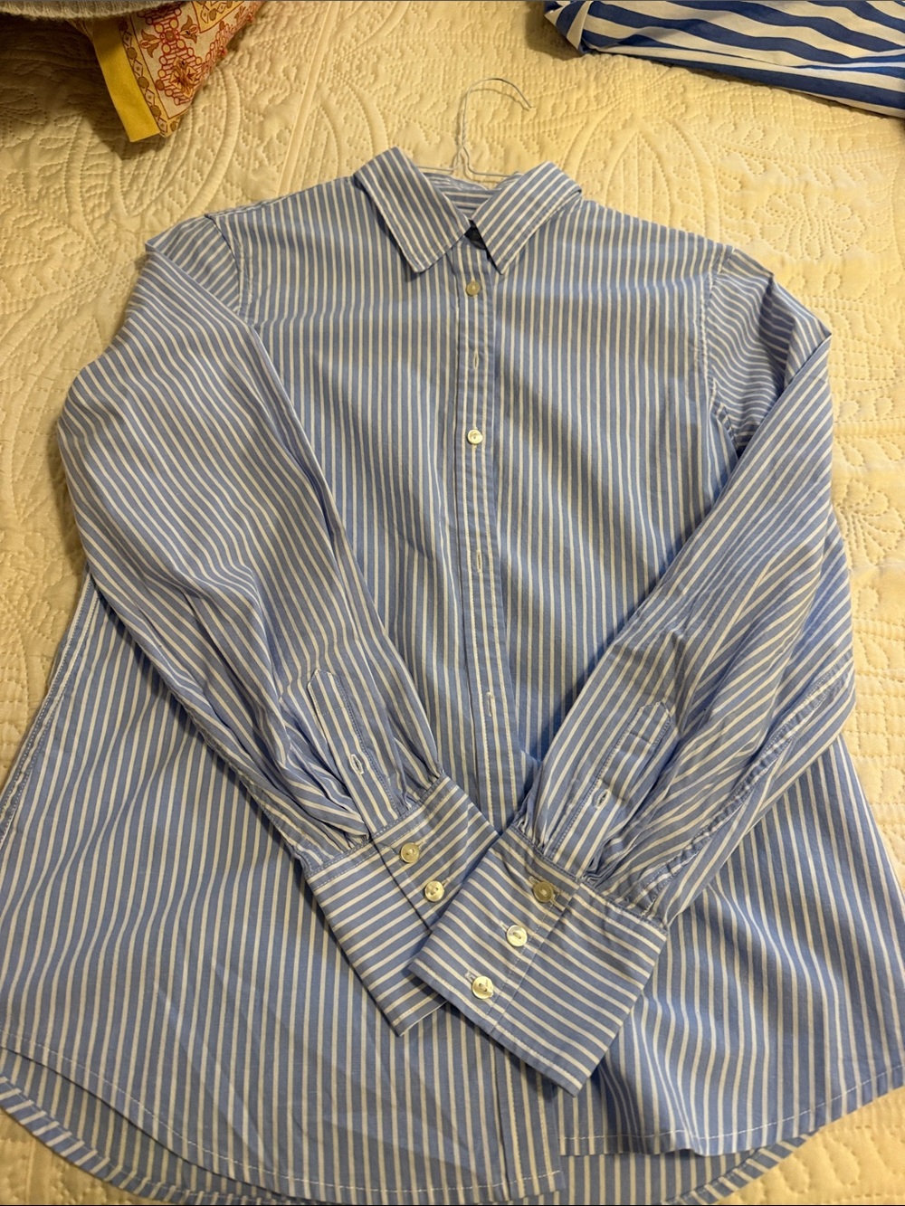Chaps blue and white button down shirt